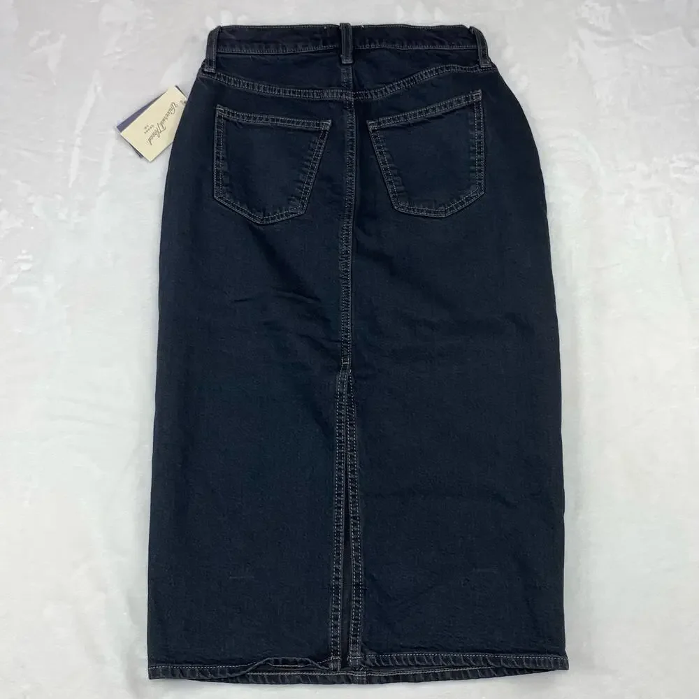 NWT Universal Thread Denim Midi Skirt 00 High Rise Dark Wash 25